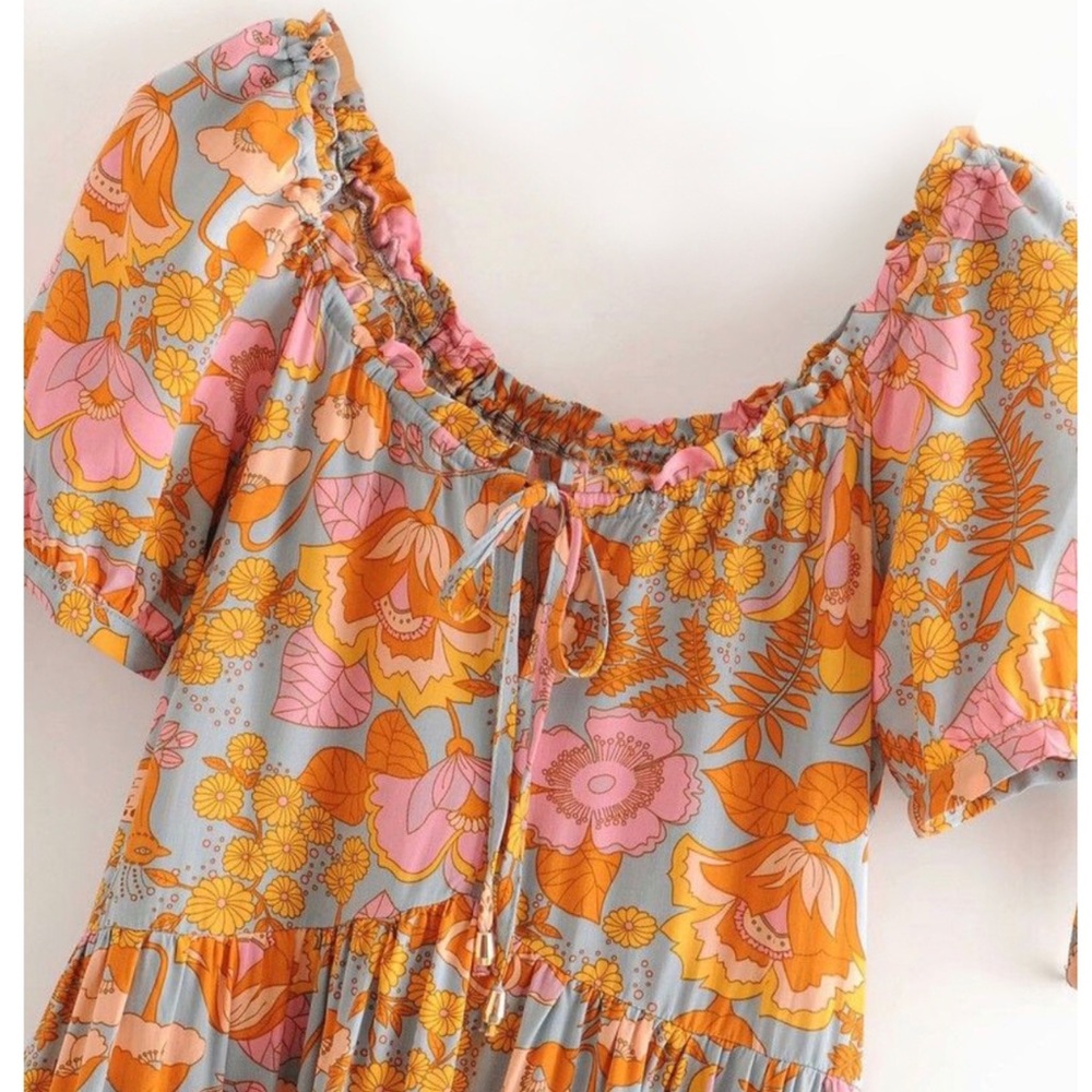 Boho Chic Floral A-Line Mini Dress NEW - Picture 7 of 15